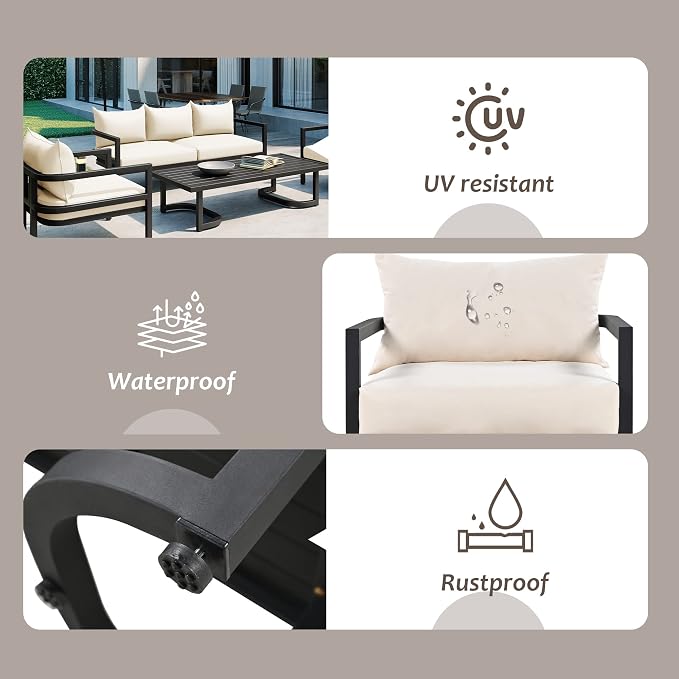 Merax 4 Piece Sectional Furniture Patio Sofa Multi-Person Outdoor Steel Sofa Set - Image 3