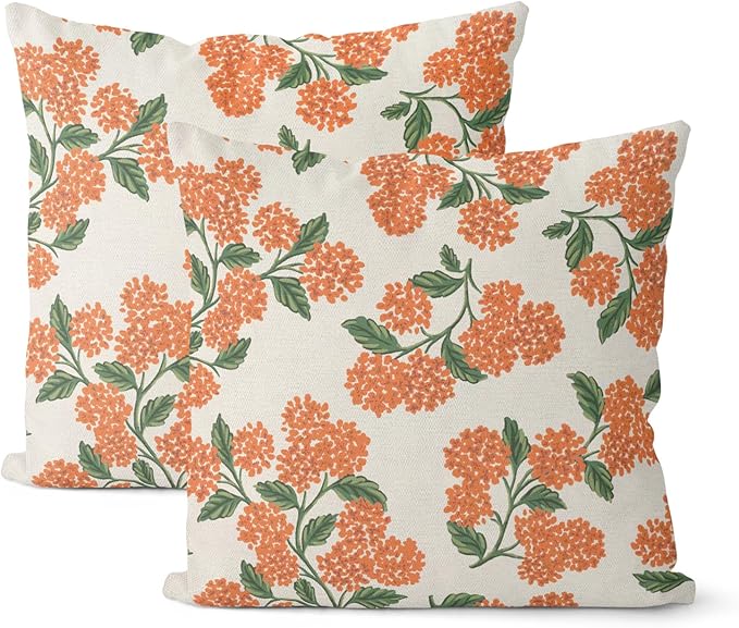 Fall Burnt Orange Pillow Covers 20x20 Inch 2 Pcs Green Hydrangea Flower Decor by DAFENA