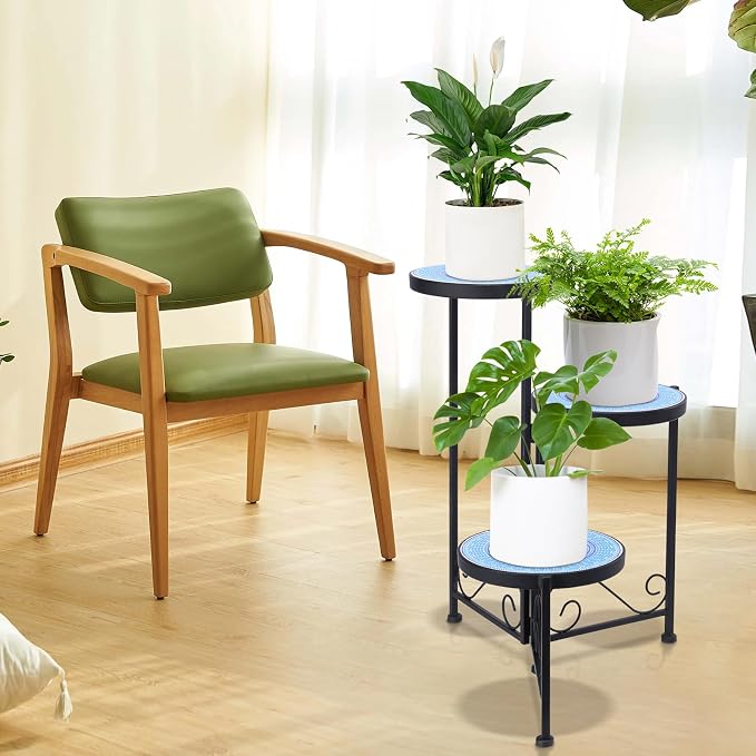 Plant Stand Indoor 3 Tie Mosaic Metal Corner Shelf Outdoor Plant Pot Holder - Image 7