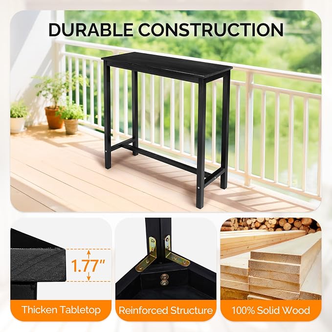 VINGLI Wooden Outdoor Bar Table, Wood Patio Counter Height Table, - Image 4