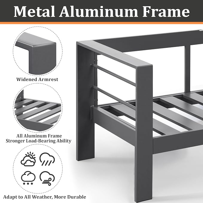 Kiss the Water Outdoor Patio Furniture Loveseat Sofa, All-Weather Metal - Image 3