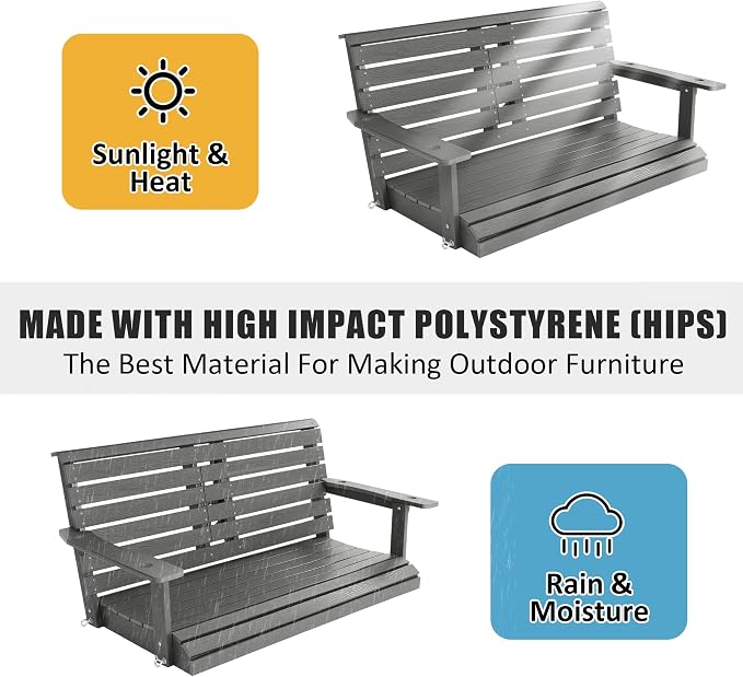 Poly Lumber 2-Seat Porch Swing, HIPS 4.5-Feet Bench Swing - Image 4