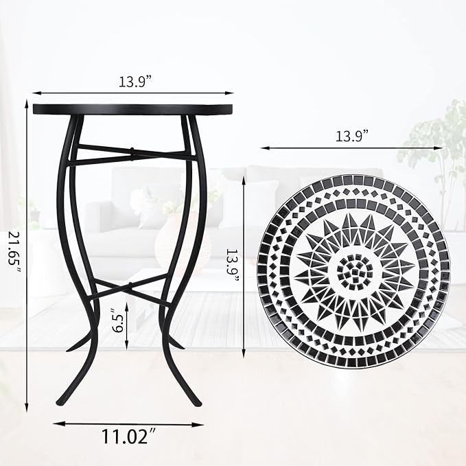 VCUTEKA Mosaic Outdoor Side Table, Living Room, Bistro Balcony or Lawn Black - Image 3