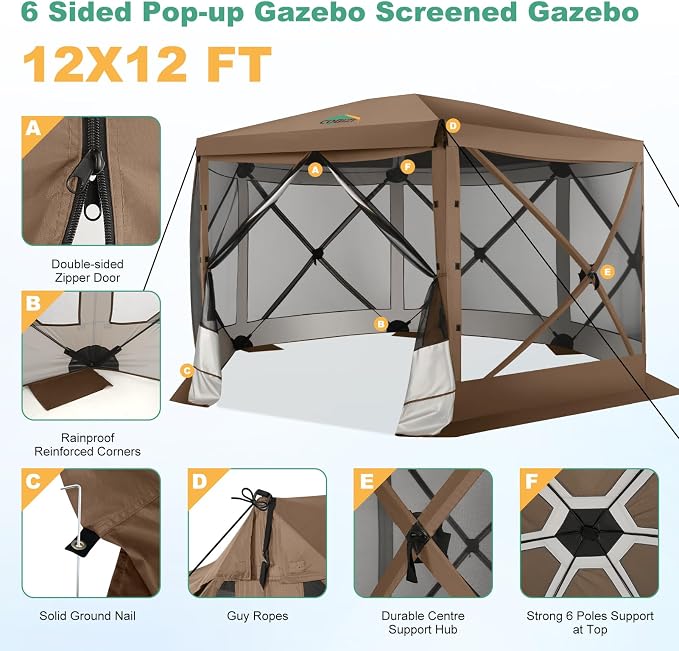 COBIZI 12x12 FT Pop Up Canopy Extendable Tent, Gazebos On Clearance, Screened - Image 5
