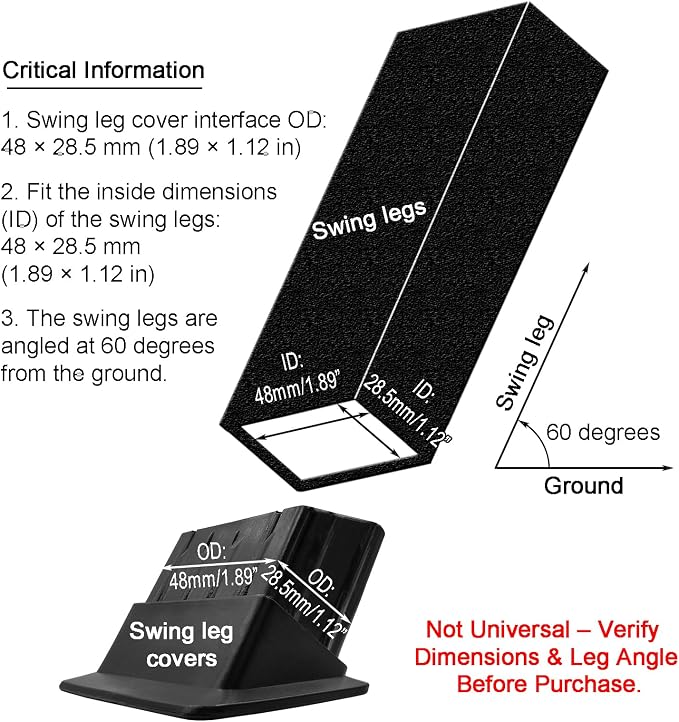 Porch Swing Feet Replacement, 1-7/8" x 1-1/8" Angled Base Rectangular Tube - Image 2