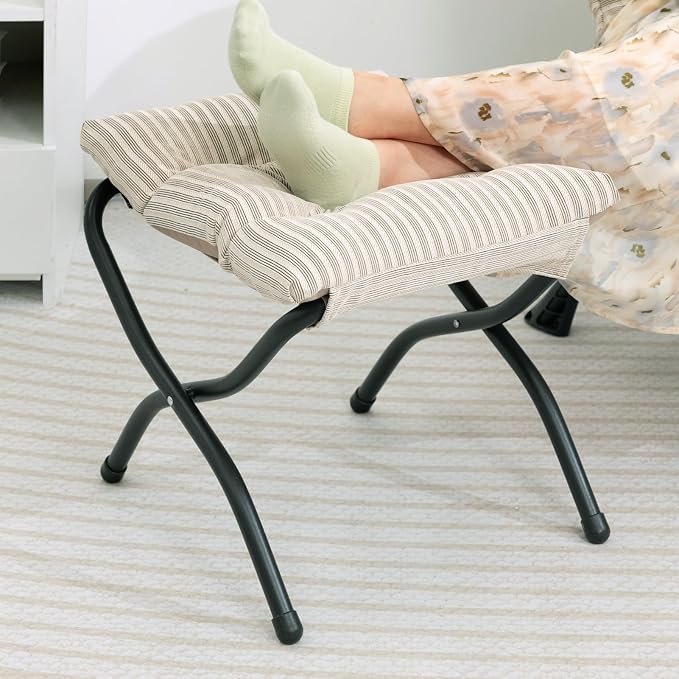 HollyHOME 15" Folding Footrest Stool, Upholstered Small Foldable Ottoman - Image 2
