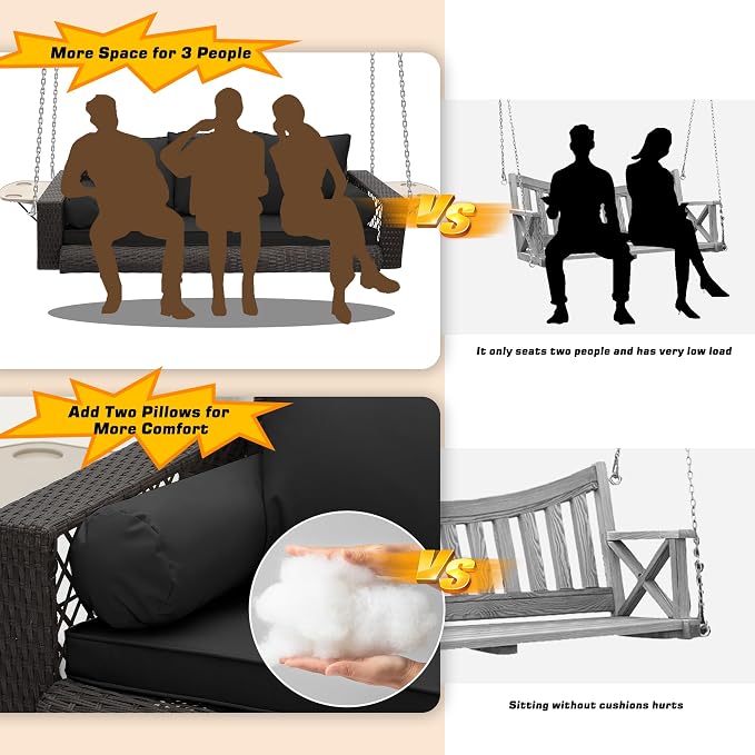 Grepatio Wicker Hanging Porch Swing - Image 4