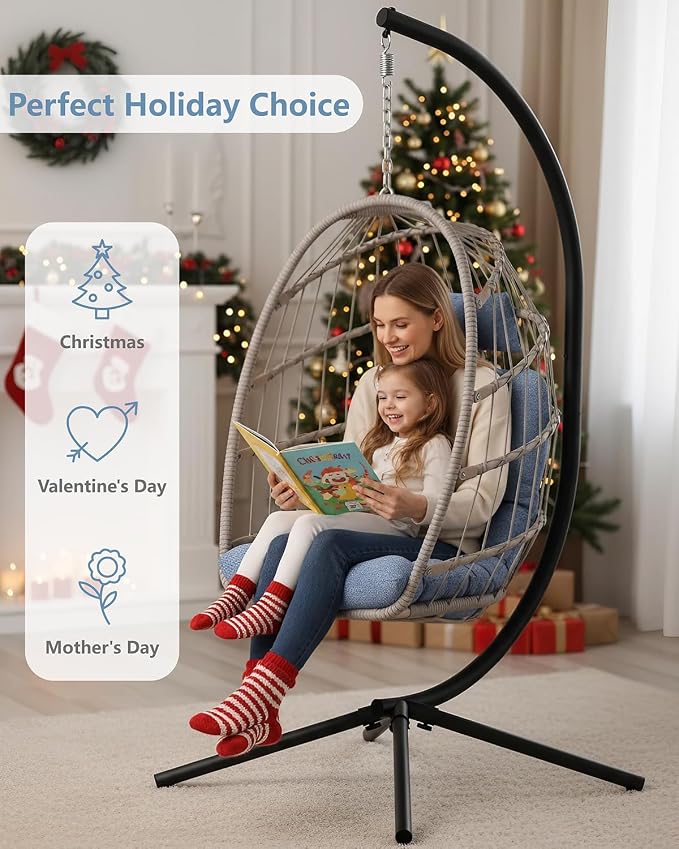 SWITTE Egg Chair Outdoor with Stand, Indoor Wicker Hanging Egg Swing Chair with - Image 3