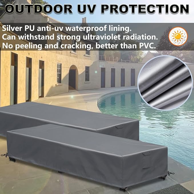 Waterproof Patio Lounge Chair Cover 2 Pack Outdoor Chaise Lounge Covers 600D - Image 4