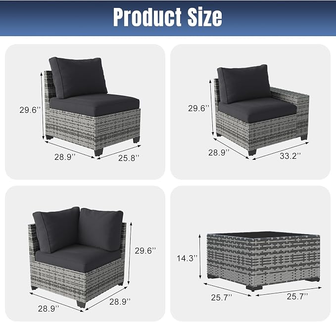 Aoxun 6 Pieces Patio Furniture Set Wicker Rattan Outdoor Sectional Conversation - Image 8