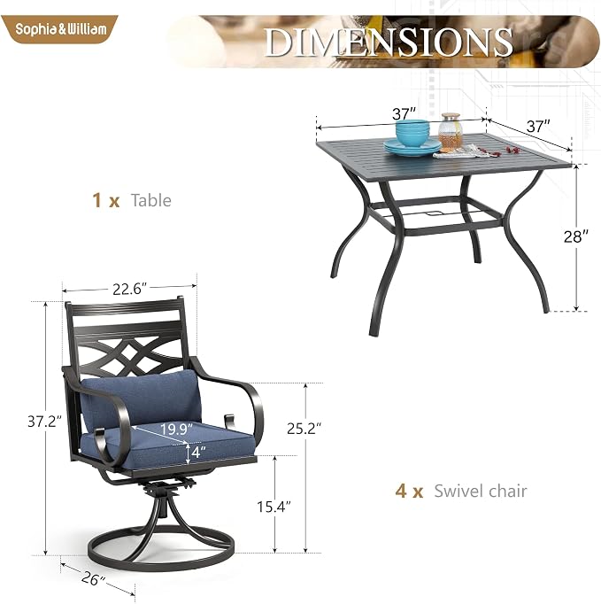 Sophia and William Swivel Outdoor Patio Dining Set - Image 6