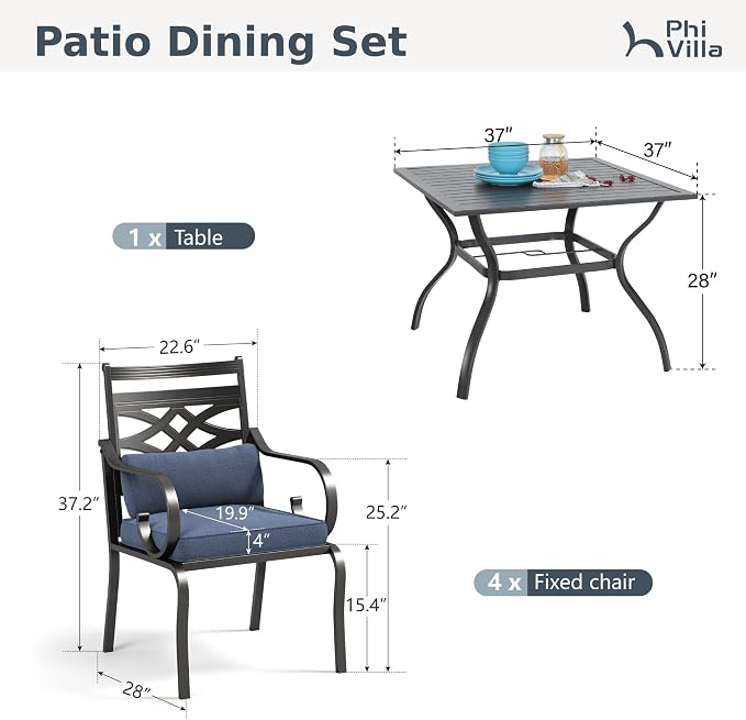 PHI VILLA 5 Pieces Outdoor Dining Set - Image 2