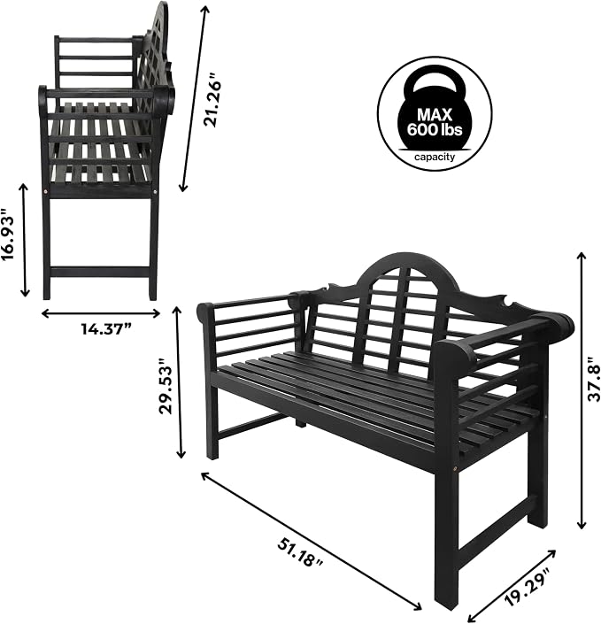 JONATHAN Y BNH103C Lutyens 51.2" 3-Seat Arched 600-Lbs Support Acacia Wood - Image 3