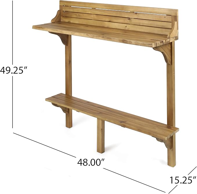 Christopher Knight Home Caribbean Outdoor Acacia Wood Balcony Bar Set, 3-Pcs Set - Image 9