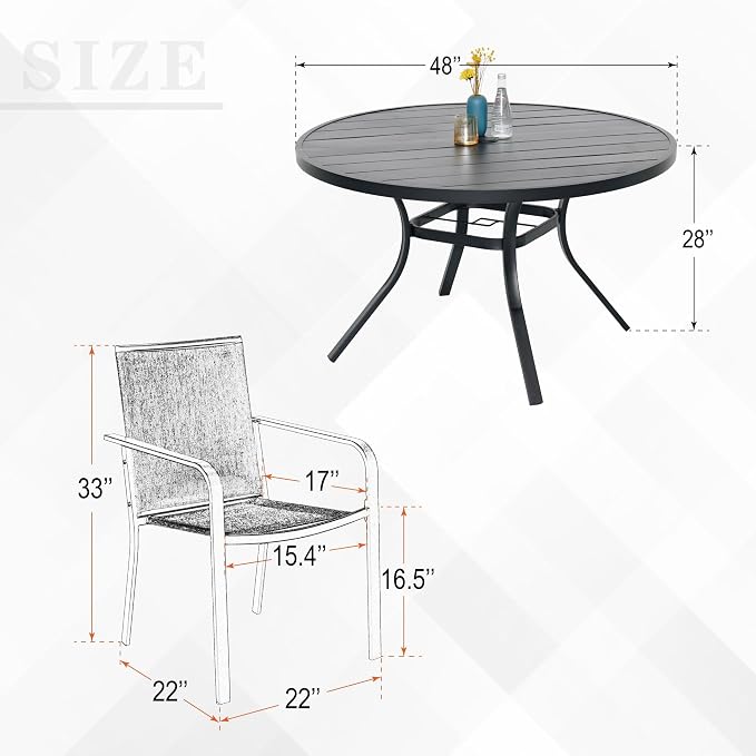 7-Piece Outdoor Dining Set, 6 Stackable Sling Chairs & 48'' Round Table - Image 2