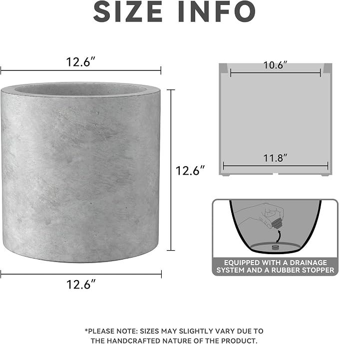 Kante 12.6" Dia Round Concrete Planter, Modern Style Large Cylindrical Plant Pot - Image 3