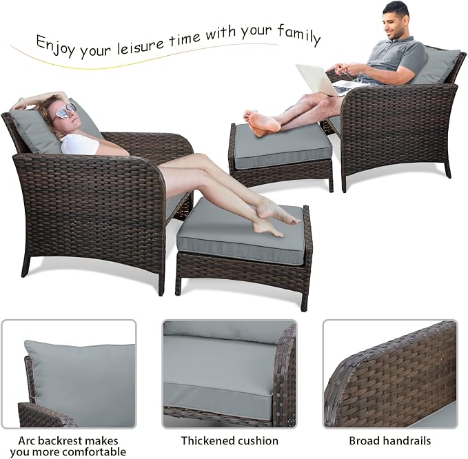 LEVELEVE Balcony Furniture 5 Piece Patio Conversation Set, PE Wicker Rattan - Image 5