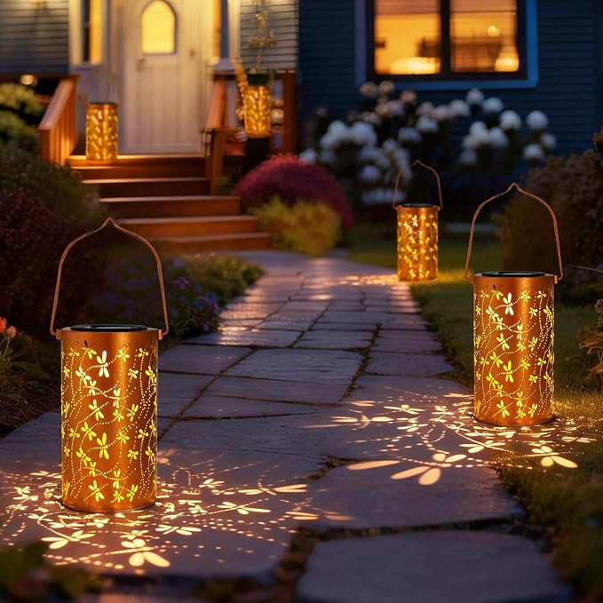 4 Pack Solar Lanterns Outdoor Hanging Lantern Lights, Dragonfly Hollowed-Out - Image 7