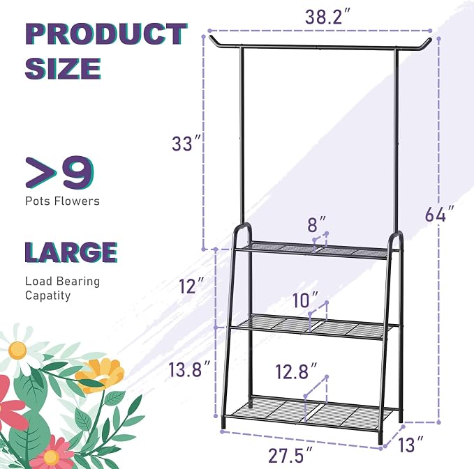 Metal Plant Stand Indoor Outdoor, 3 Tier Tall Corner Plant Shelf, Hanging - Image 2