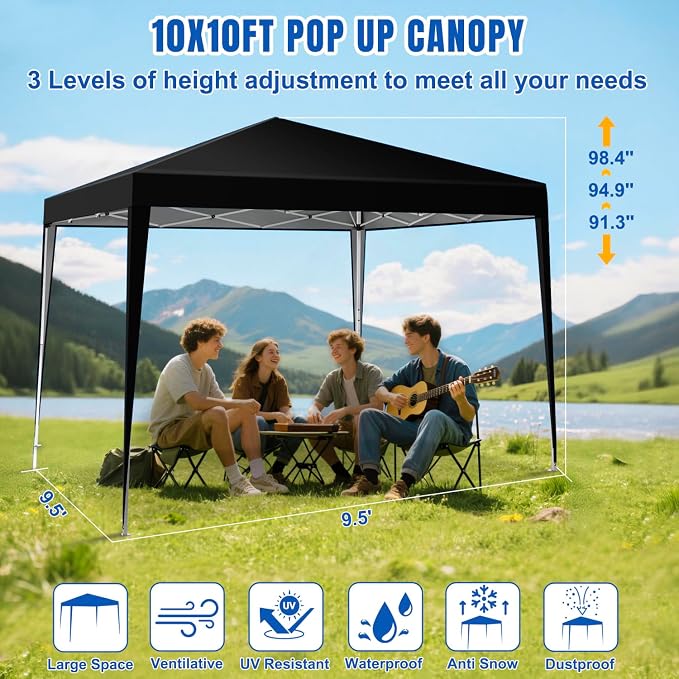 Yesker 10x10 Pop Up Canopy Tent UPF 50+ Waterproof Outdoor Canopy Portable - Image 2