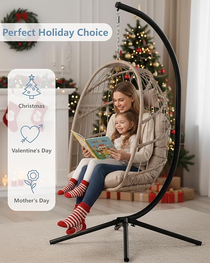 SWITTE Egg Chair Outdoor with Stand, Indoor Wicker Hanging Egg Swing Chair with - Image 2