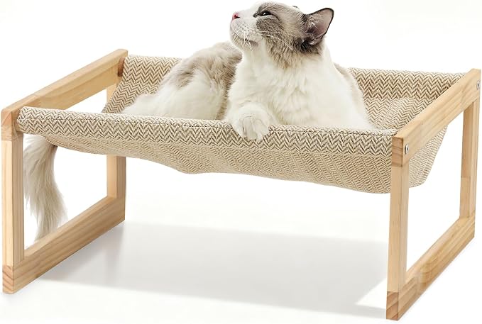 FUKUMARU Dog Bed, Large Breathable Elevated Cat Hammock, Wooden Cat Beds by FUKUMARU
