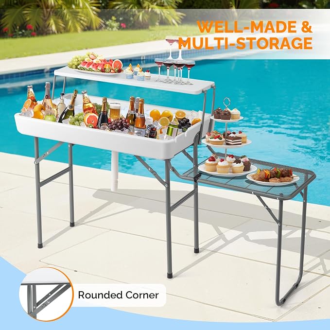 VINGLI Ice Table with Extra Storage Shelf, Side Table, Portasble Cooler Side - Image 7