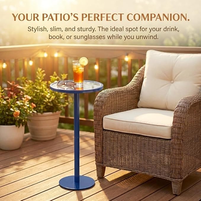 Navy Blue Drink Table, Indoor Outdoor Small Round Side Table - Image 8