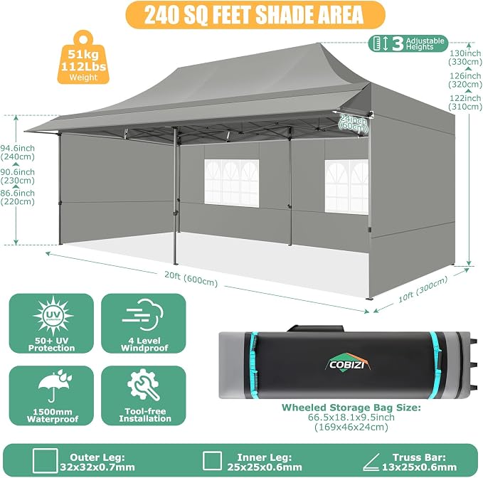 COBIZI 10x20 Pop Up Canopy Tent - Image 6