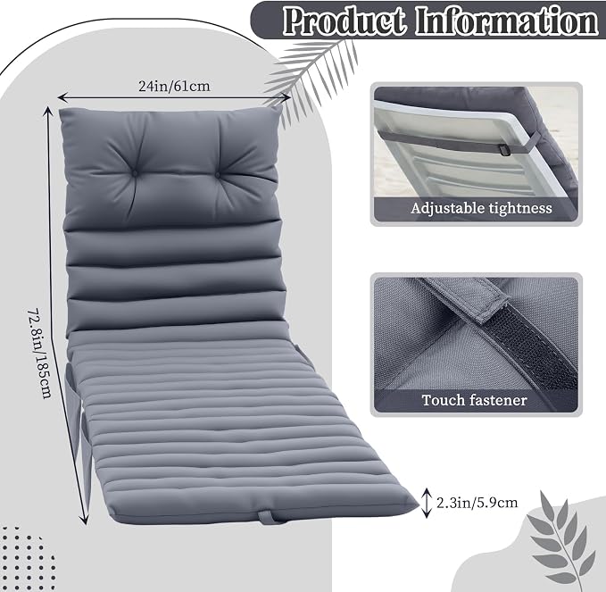 Kigley Outdoor Lounge Chair Cushions Set of 2, 72.8 x 24 x 2.3 Inch Patio - Image 2