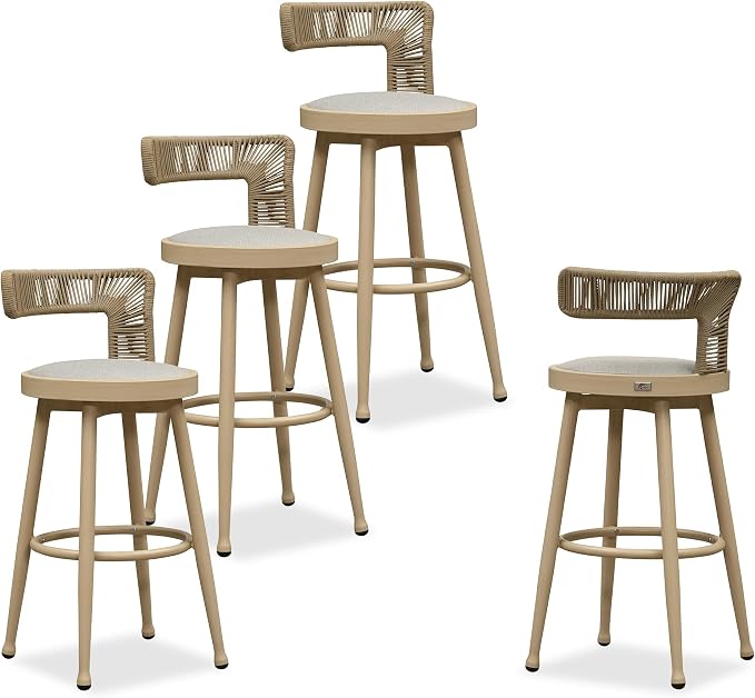 PURPLE LEAF Outdoor Swivel Bar Height Stools Set of 4 Metal Modern Wicker Bar by PURPLELEAF