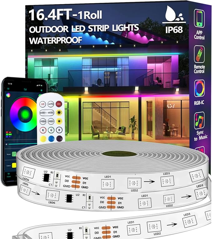 16.4FT Outdoor LED Strip Light Waterproof, IP68 Outside RGB+IC Light Strip by httpsmp
