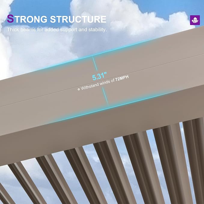 PURPLE LEAF Louvered Pergola 12' × 20', Aluminum Outdoor Hardtop Pergola - Image 8