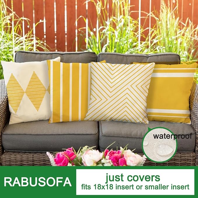 RABUSOFA Yellow and White Outdoor Pillows Waterproof, 18x18 inch Boho Summer - Image 3
