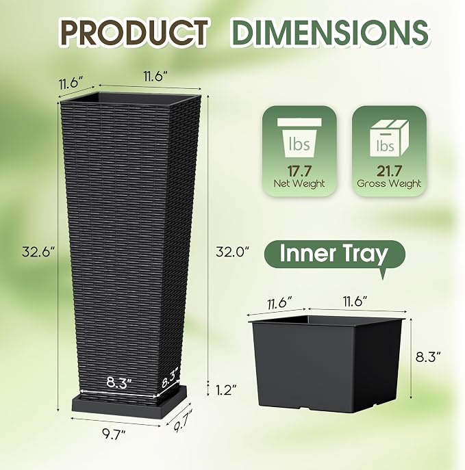 Set of 2 32 Inch Tall Plastic Planters - Image 7