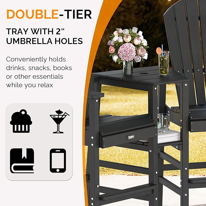 VINGLI Tall Adirondack Chairs Set of 2, All Weather HDPE Bar Height Adirondack - Image 5