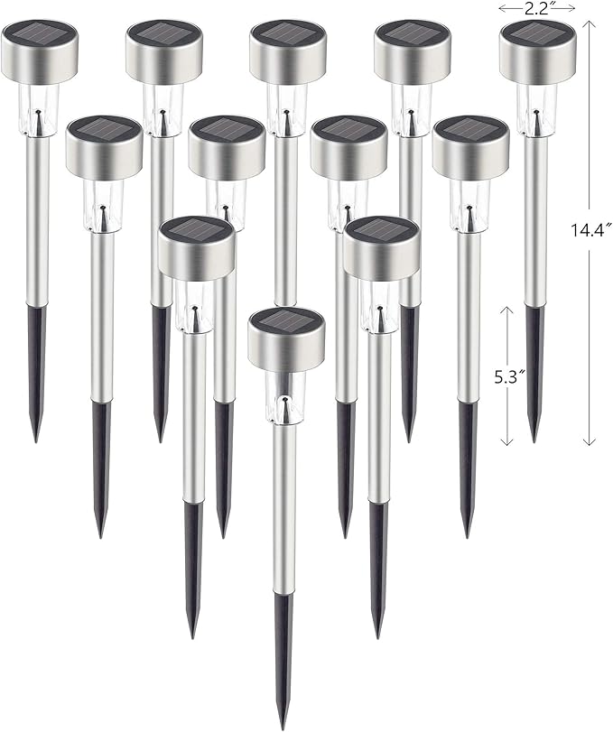 GIGALUMI Solar Pathway Lights, Stainless Steel IP44 Waterproof Auto On/Off - Image 9