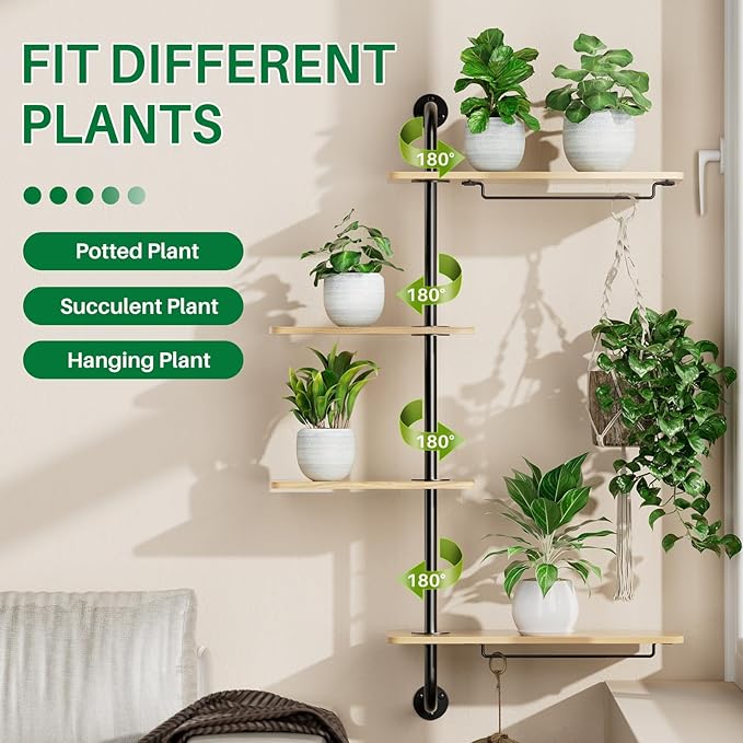 DELLAN 4-Tier Rotating Window Plant Shelf, Wall Mounted Indoor Hanging Plants - Image 6