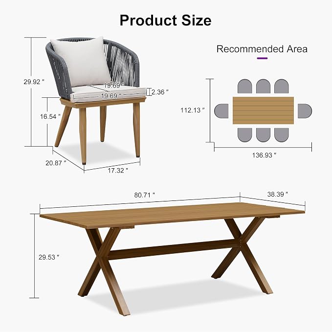 PURPLE LEAF 9 Pieces Patio Dining Set Wicker Outdoor Furniture Rectangular - Image 8
