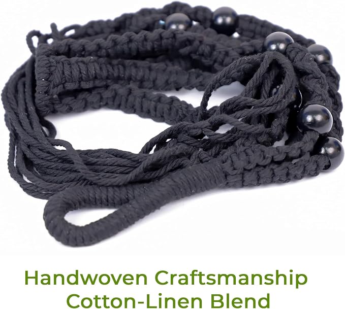 Macrame Plant Hanger, Wood Beads Cotton Hanging Planter Holder - Image 9