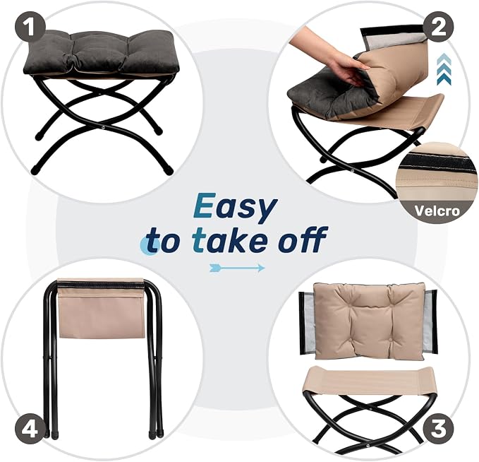 HollyHOME 15" Folding Footrest Stool, Upholstered Small Foldable Ottoman - Image 5