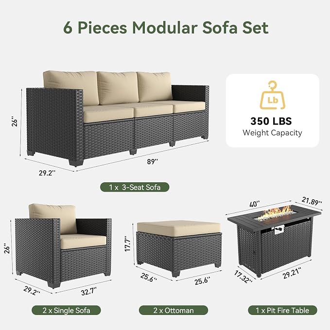 Aoxun Patio Furniture Set with Fire Pit Table, 6 Piece Outdoor Furniture Set - Image 7