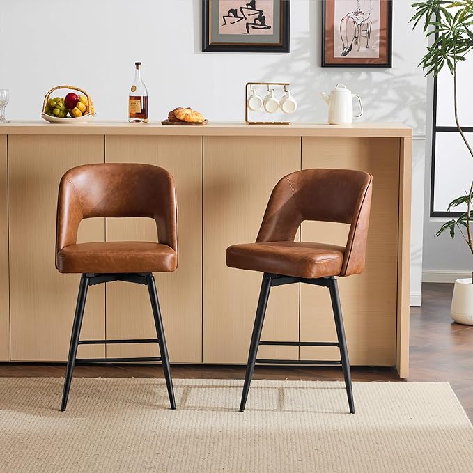 VINGLI Bar Stools Set of 2, Upholstered Barstools by VINGLI