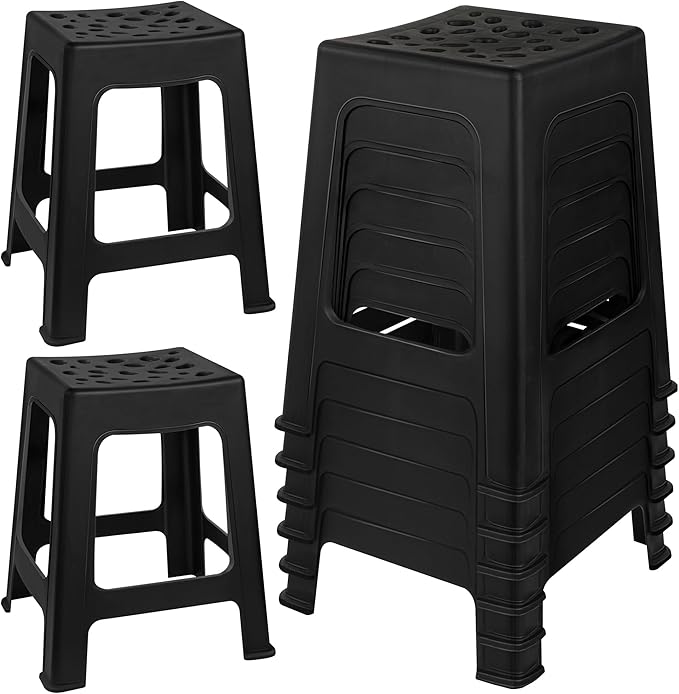 TURSTIN 6 Pack Plastic Stools 16.9 Inch Black Nesting Stools Portable Backless by TURSTIN
