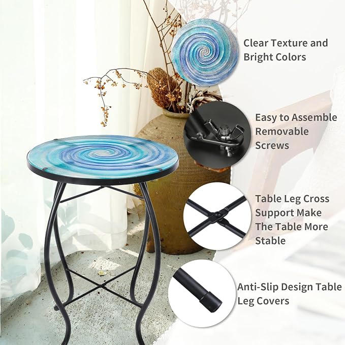 VCUTEKA Patio Side Table Outdoor Accent Table Small Mosaic Table Coffee Table - Image 5