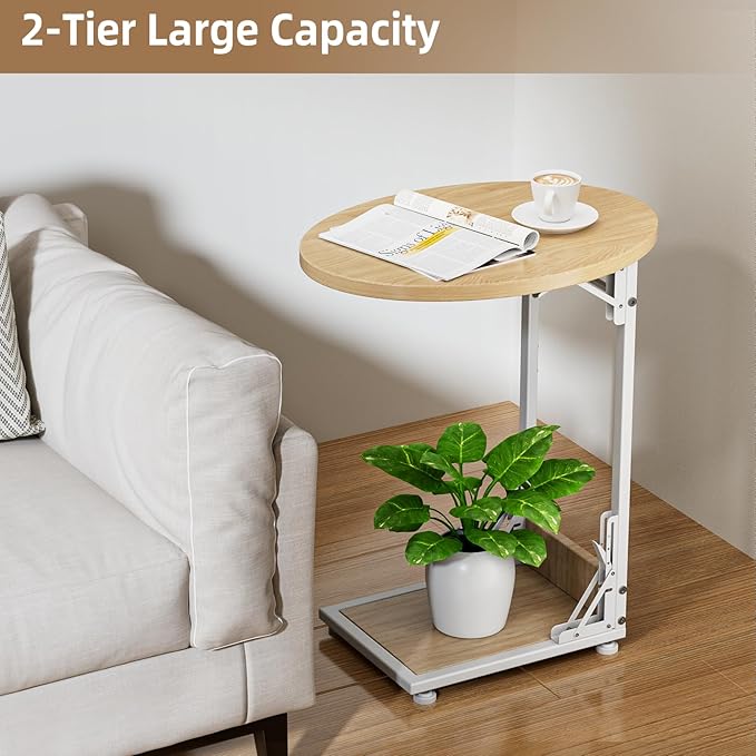 Elbourn Folding Side Table End Couch Tables, C-Shaped End Table - Image 5