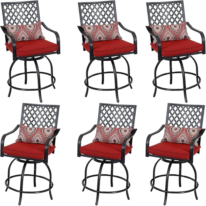 PHI VILLA Outdoor Swivel Bar Stools Set of 6, Counter Height Patio Chairs by PHIVILLAThepioneerofcomfortablehouseholdsupplies