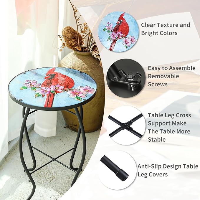 VCUTEKA Patio Side Table Outdoor Accent Table Bistro Coffee Table Plant End - Image 7