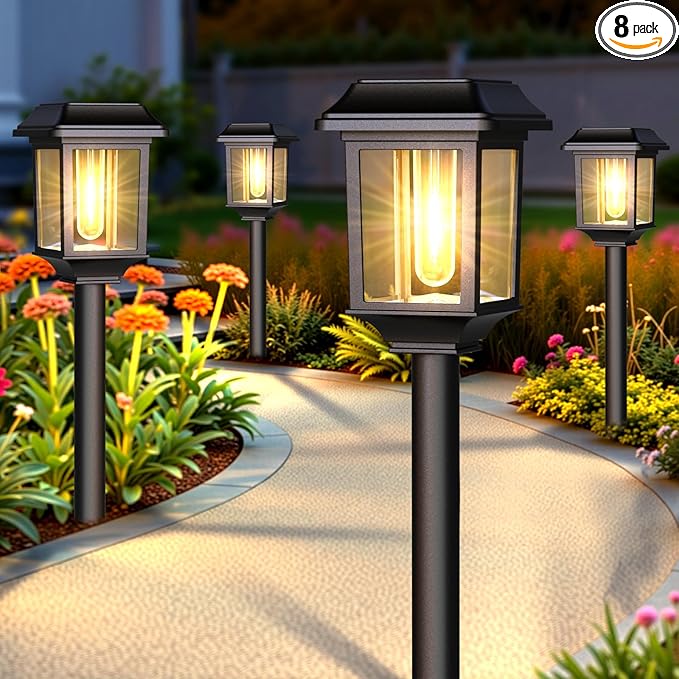Mancra Solar Outdoor Lights Waterproof, 8 Pack Metal Glass Solar Pathway Lights by Mancra