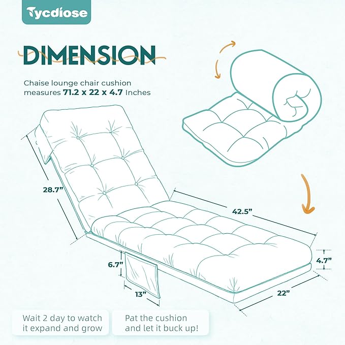 Outdoor Lounge Chair Cushion, Waterproof Replacement Chaise Lounge Cushions - Image 3